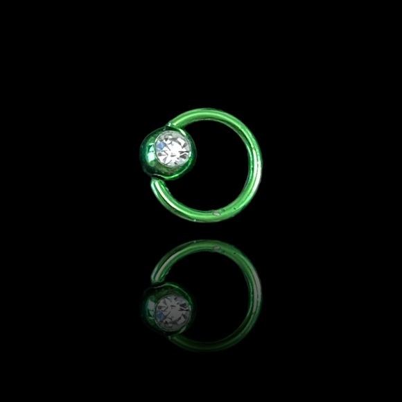 18g Green Titanium Bcr Captive Ring With Clear Gem Green Ball